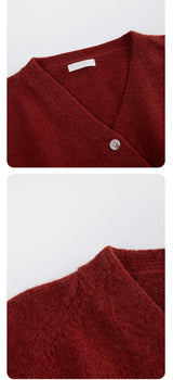 Women's Autumn V-Neck Cashmere Blend Cardigan – USA-Made Loose Knit Sweater