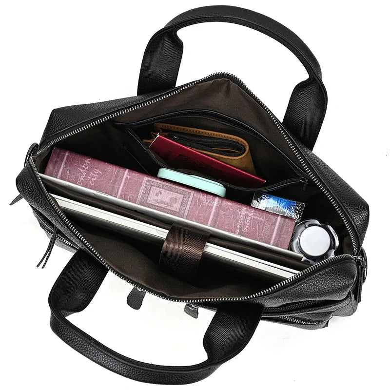 Genuine Leather Briefcase Bag for 15.6 inch laptop computer bag cowskin handbag for men male leather crossbody shoulder bag
