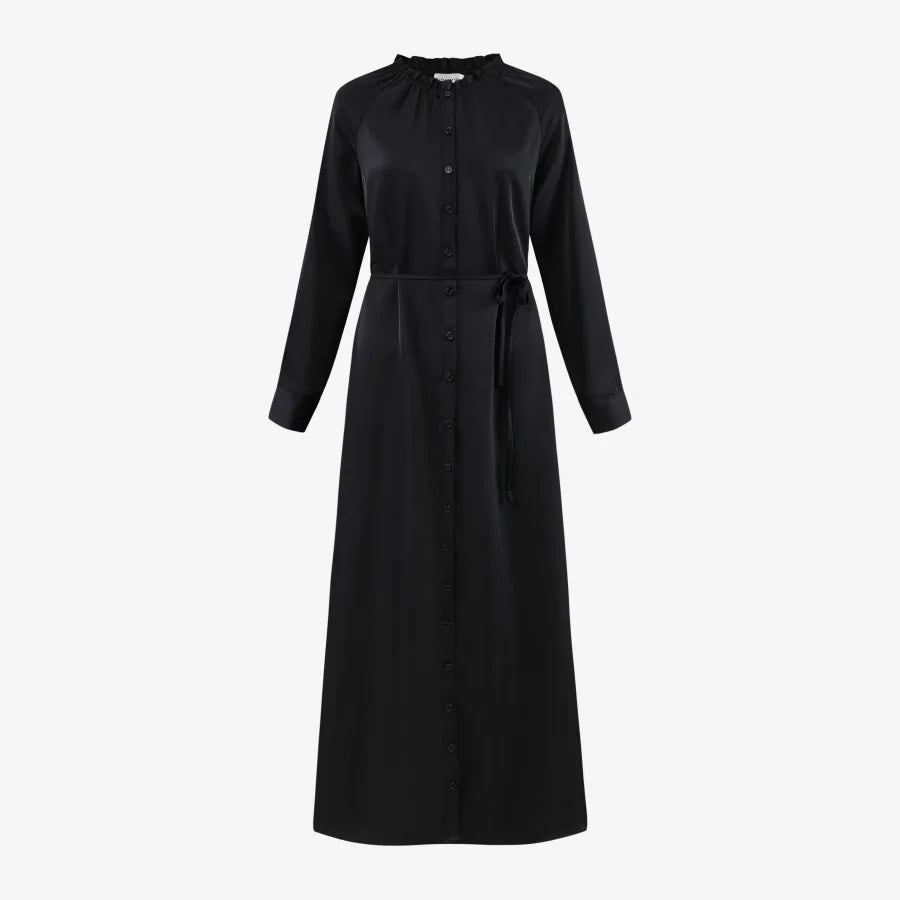 Elegant Ruffled-Neck Satin Dress