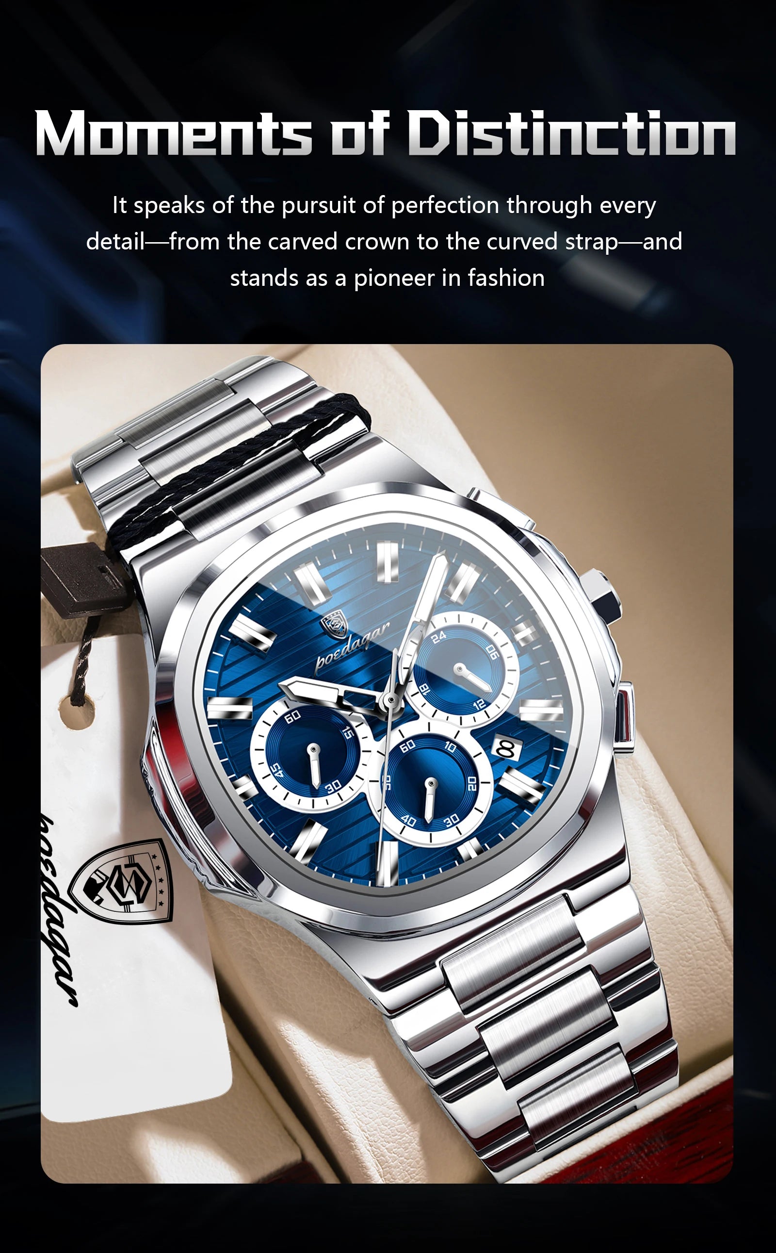 POEDAGAR Top High Quality Man Watch Luminous Waterproof Stainless Steel Men Clock Date Chronograph Quartz Business Men's Watches