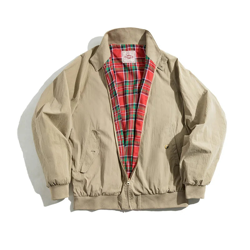 MADEN Men's Vintage Khaki Moto Jacket