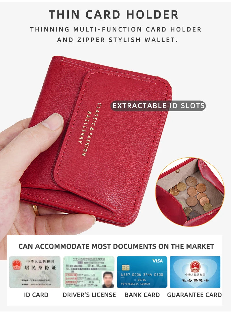 Fashionable Mini Women Wallet Name Engraving High-Quality Card Holder Simple Short Female Coin Purse Small Ladies Purse
