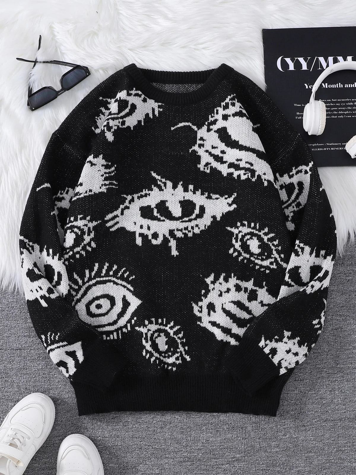 Men's Abstract Eye Jacquard Knit Sweater