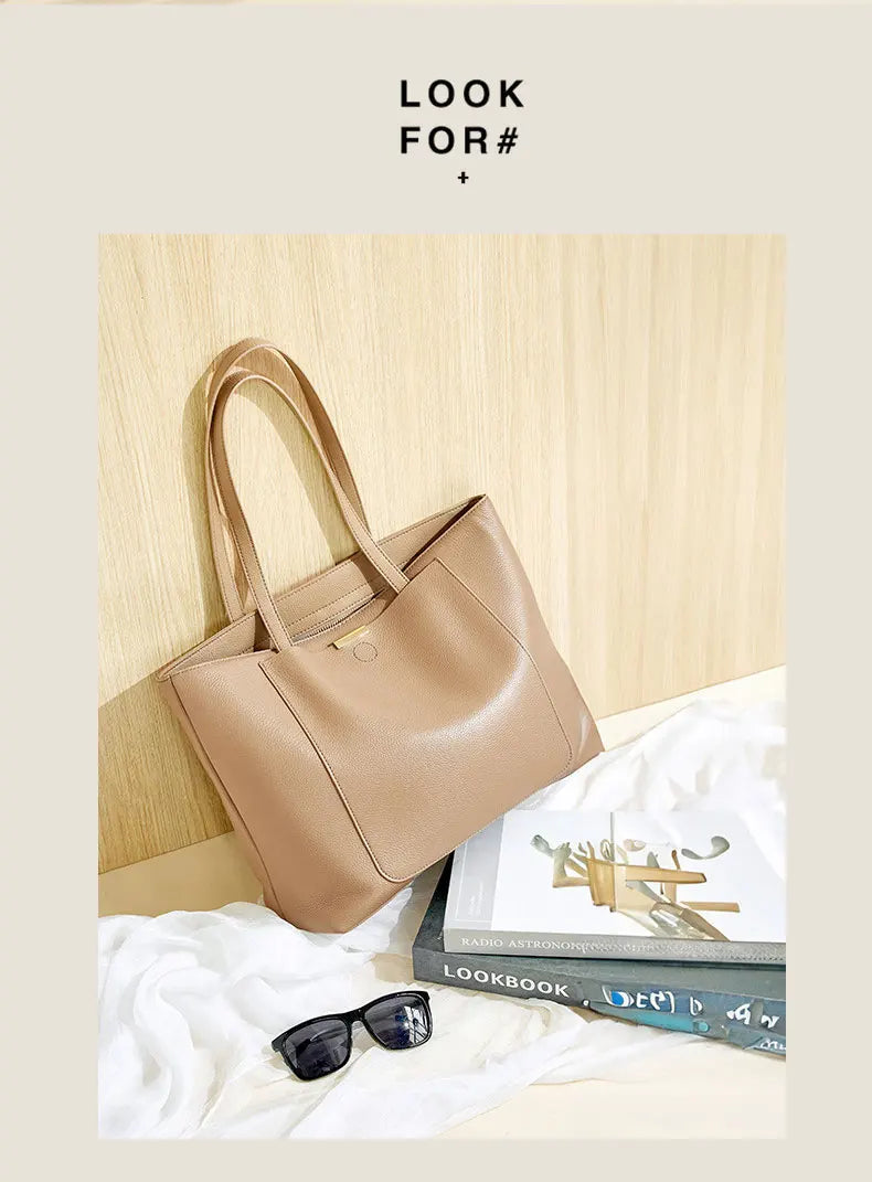 100% Genuine Leather Women's Bag Large Capacity Simple Fashion Cowhide Women Shoulder Bag Female Storage Handbag 2328