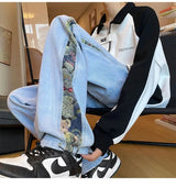 Men’s Bear Embroidered Wide-Leg Jeans