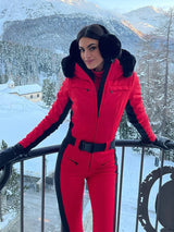 Elegant Faux Fur Hooded Women's Ski Jumpsuit