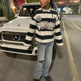 Y2K Retro Stripe Polo Shirt – Embroidered Hip Hop Streetwear