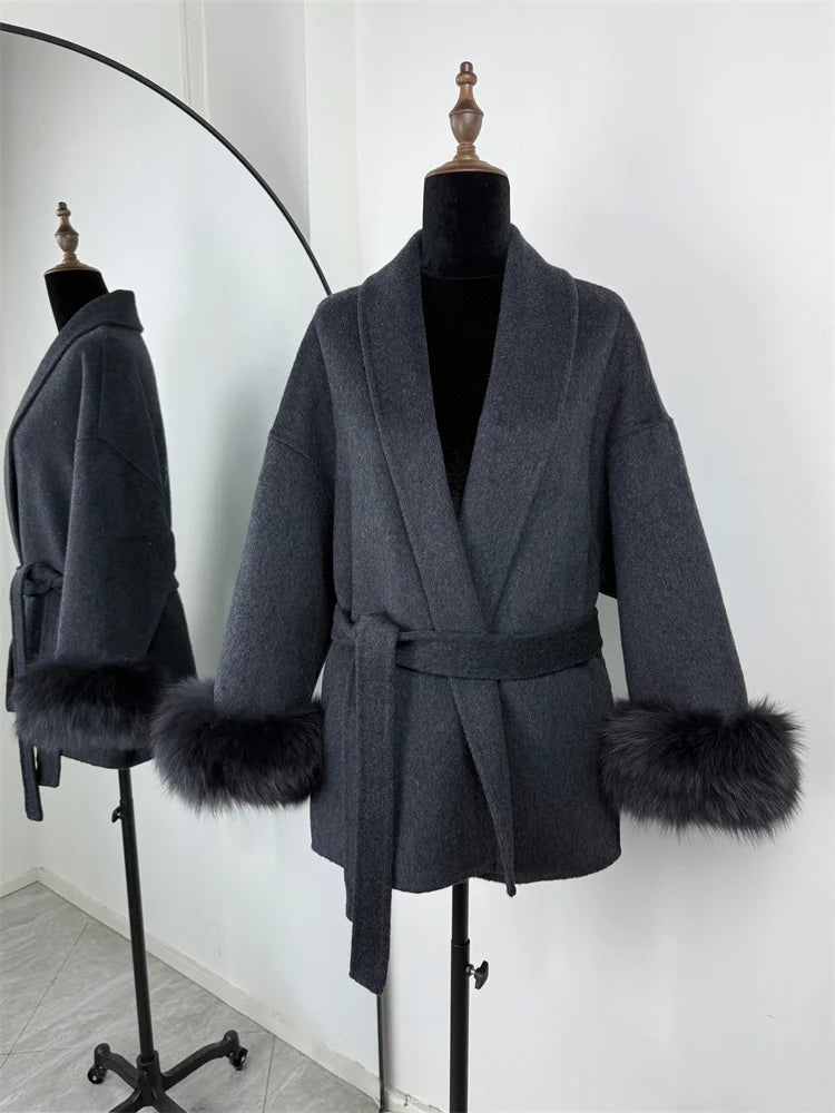 Fox Fur Trim Wool Overcoat
