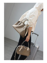 Women's Nylon With Genuine Leather Zipper Tote Lightweight Soft Travling Bags Versatile Style Handbag Different Colors And Size