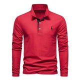 AIOPESON Men's Deer Embroidery Polo Shirt – Long Sleeve