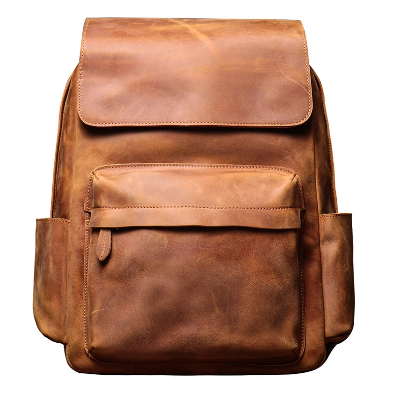 LUOKIR High Quality Genuine Leather Backpack Vintage Crazy Horse Cowhide Luxury School Bag Computer Knapsack For 15 Inch Laptop