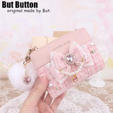 Kawaii Sweet Japanese Lolita Bow Wallet JK Harajuku Y2K Lace Rhinestone Short Wallet Mini Purse Card Holder Women Girls Gift