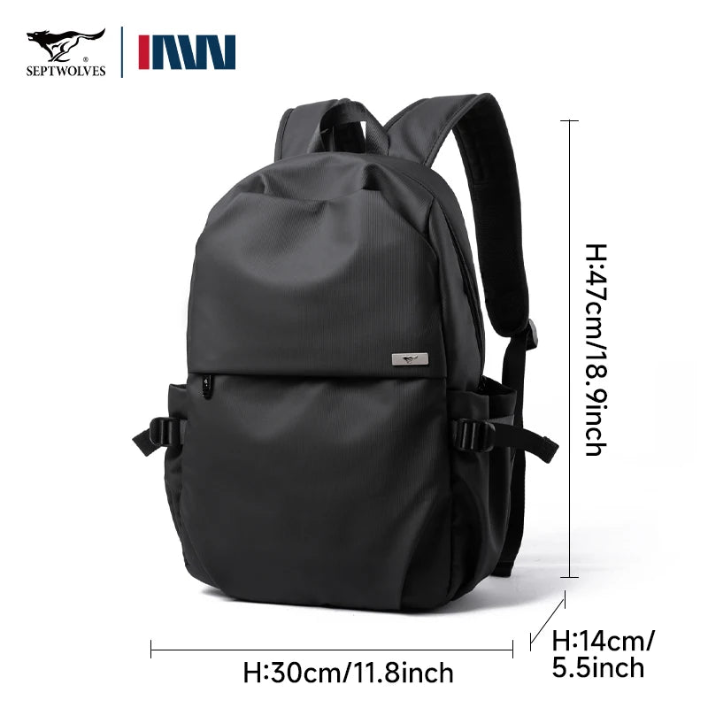 Septwolves Black Large Lapacity 16 Inch Laptop Backpack Man Women Leisure Business Waterproof PVC Leather School Bag Rucksack
