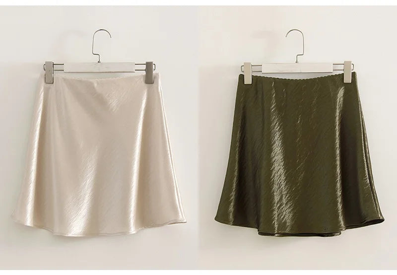 Women's Satin A-Line Mini Skirt | High Waist Office Style