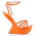 Strange Style Heel Women Novelty Shoes Metallic Leather Fashion High Heels Slingback T-Tied Mixed Color Summer Sandals