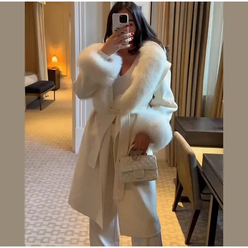 Faux Fur Patchwork Woolen Overcoat
