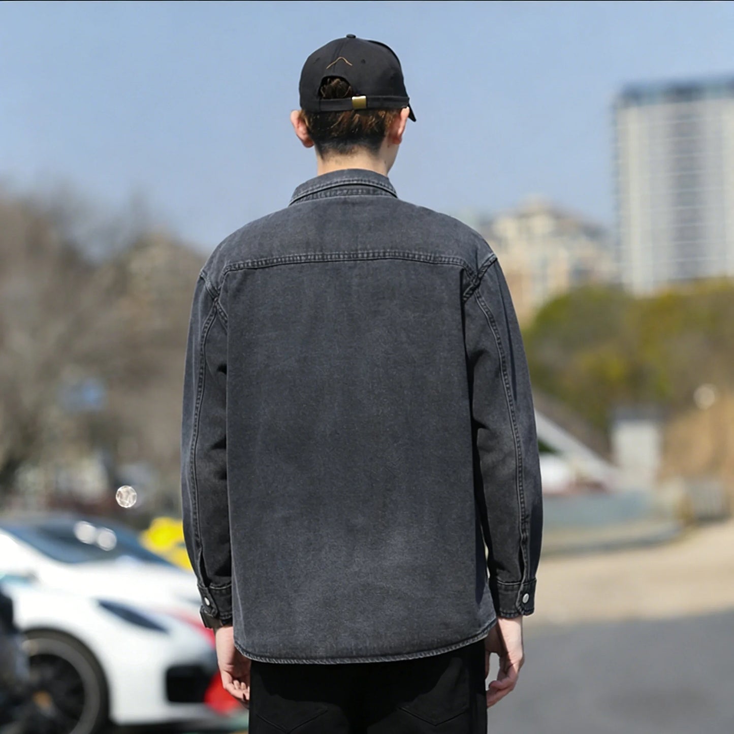 Retro Japanese Style Long Sleeve Denim Jacket Washed out Casual Workwear Versatile Spring Autumn Denim Shirt
