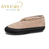 AIYUQI Women's Fur-Lined Leather Ballet Flats – Winter Comfort