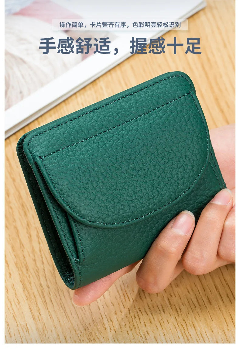 New Women Genuine Leather Mini Wallet RFID Folding Simple Ultra-thin Small Soft Cowhide Wallet Female Card Holder Coin Bags