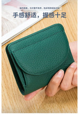 New Women Genuine Leather Mini Wallet RFID Folding Simple Ultra-thin Small Soft Cowhide Wallet Female Card Holder Coin Bags
