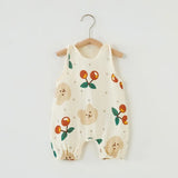 Summer Baby Girls Romper Cartoon Bear Newborn Jumpsuits Infant Sleeveless Muslin Clothing for Boys Printed Outfits