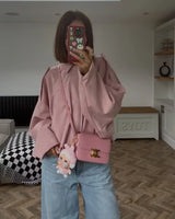 YENKYE New 2025 Women Suede Textured Bomber Jacket Long Sleeve Lapel Collar Loose Coats Casual Female Outerwear Chic Tops