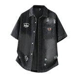 Men's Denim Shirt Summer Fashion Breathable Cotton Blend Short Sleeve Shirt Street Trendy Daily Outing Comfortable Jean Shirt