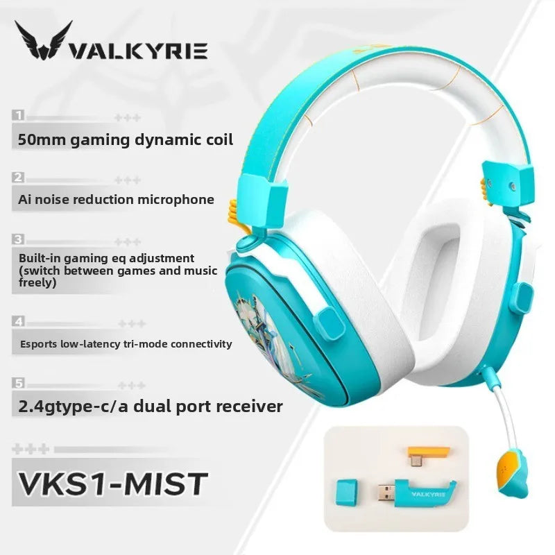 VALKYRIE VK S1 Gaming Headset Wireless Triple-Mode Detachable Microphone 15ms Ultra-Low Latency Esports Chip Gamer Headphones