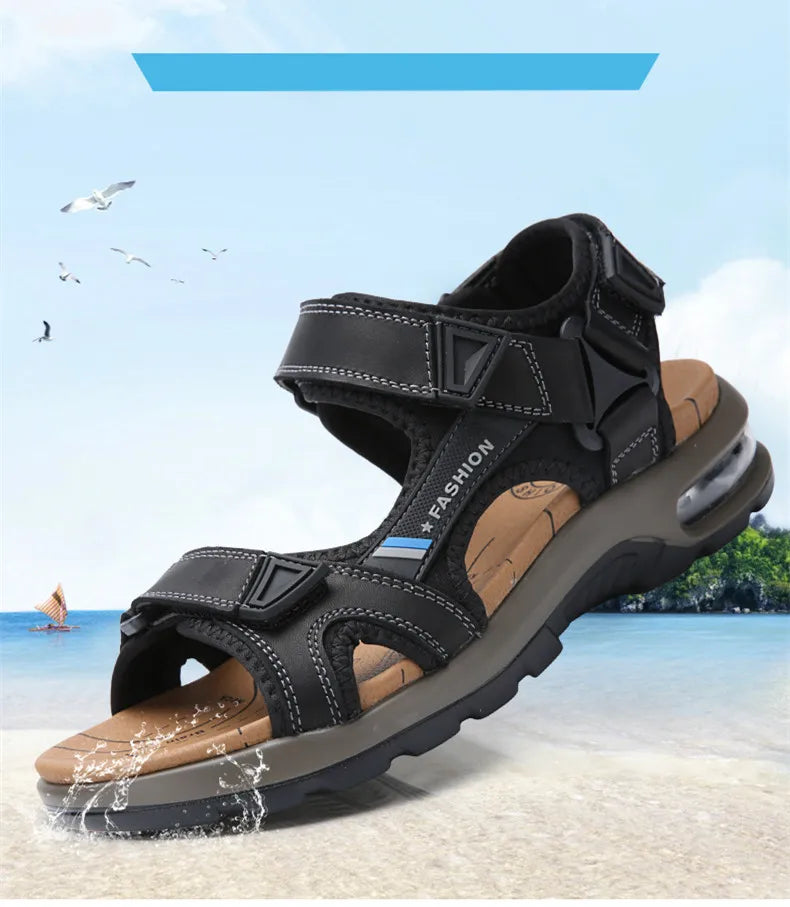 Fashion Men's Sandals Summer Soft Beach Flip Flop Comfortable Genuine Leather Sandals Outdoor Men Roman Sandals Size 46