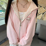 Women's Pink Embroidered Zip-Up Hoodie