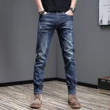 Embroidered Jeans Men's Autumn Winter New Korean Fashion Slim Little Feet Trousers Stretch Vintage Street Denim Trousers Male