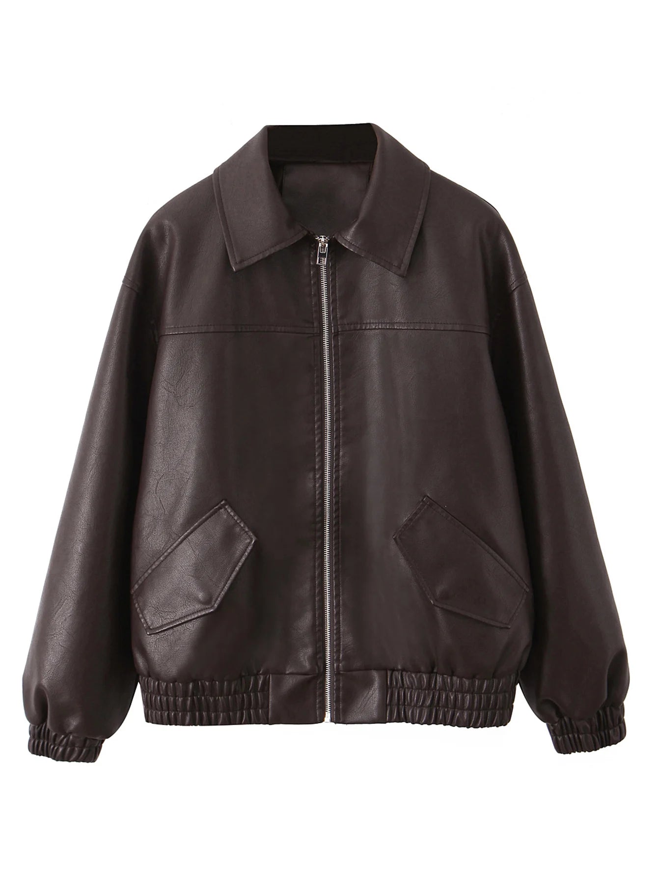 Ailegogo Streetwear Women Retro Loose Short Pu Faux Leather Jacket Spring Autumn Female Zipper Coat Vintage Moto Biker Outwear