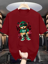 Men’s Geometric Bear Print 100% Cotton Oversized T-Shirt
