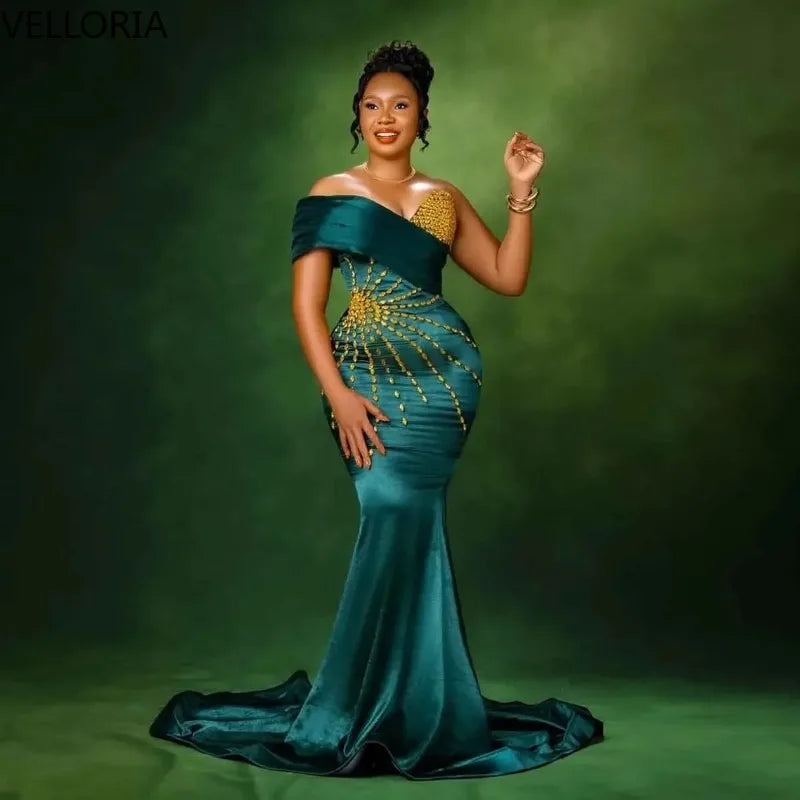 Emerald Green Off-Shoulder Mermaid Evening Gown