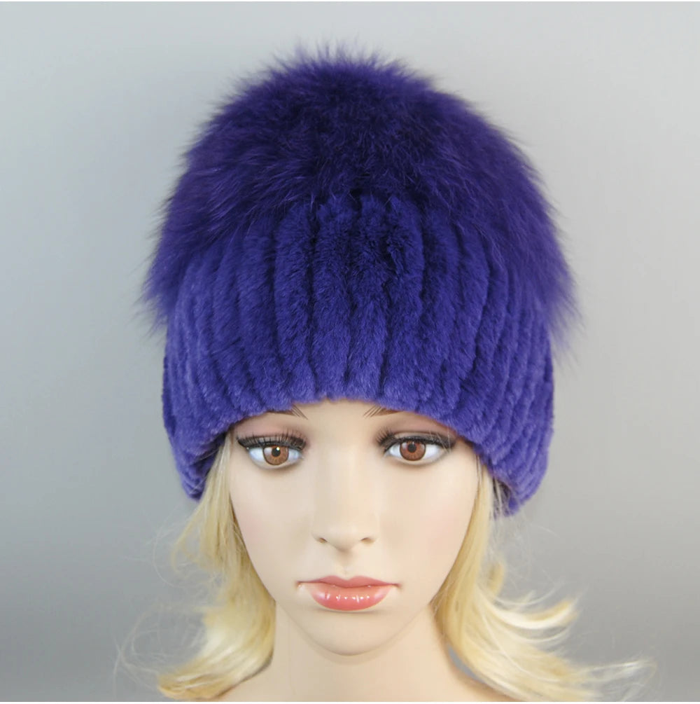 Women's Luxury Rex Rabbit & Fox Fur Beanie Hat
