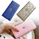 Women PU Leather Black Long Wallet Diamond Pattern Purse Large Capacity Card Holder Crown Buckle Ladies Phone Bag Girls Gifts