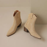 2026 Autumn Cow Suede Women Boots Pointed Toe Chunky Heel Boots for Women Fashion Short Boots Winter Boots Women Western Boots