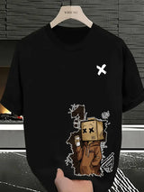 Men's Pure Cotton Graffiti Print Loose Fit Casual T-Shirt