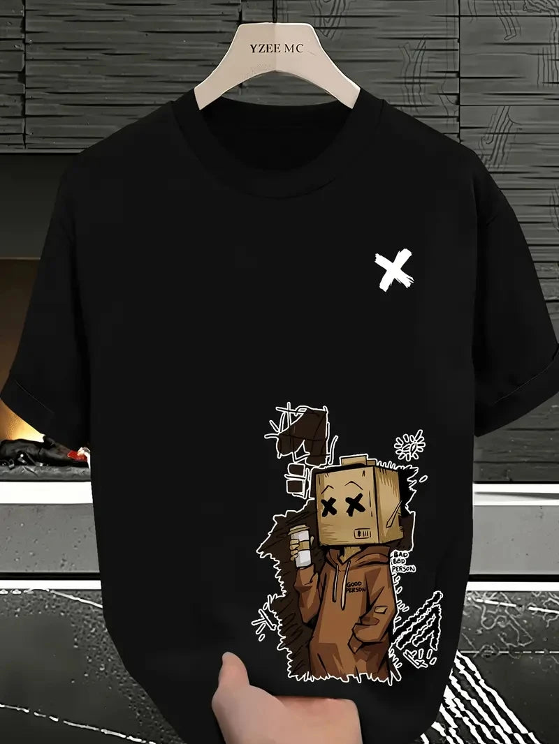 Men's Pure Cotton Graffiti Print Loose Fit Casual T-Shirt