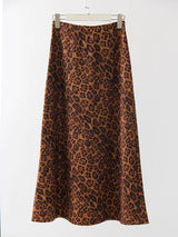 Leopard Print Suede Maxi Skirt – Women's Autumn Winter