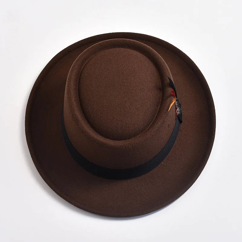 Men's Vintage Felt Fedora Hat with Feather Accent