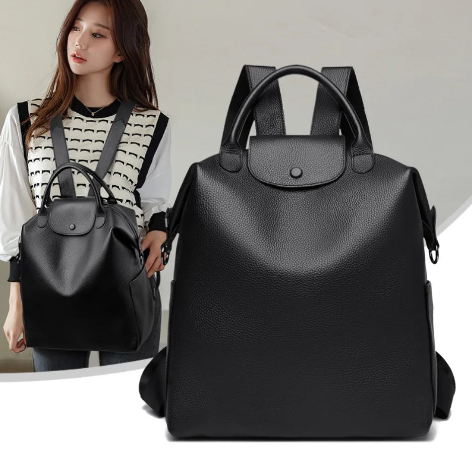 100% Genuine Cowhide Leather Women Backpack Large Capacity School Back Pack Female Casual Travel Bagpack Rucksacks for Girls Sac