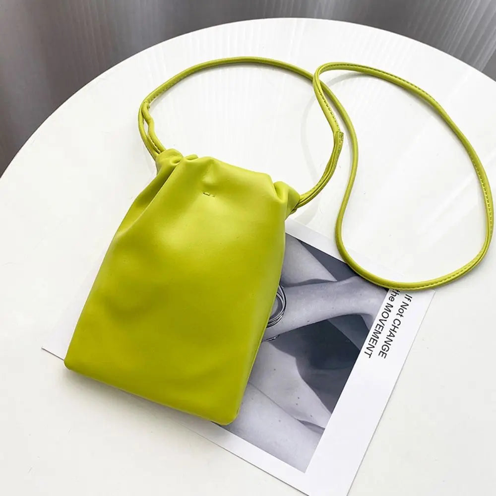 Portable Pu Leather Women Handbags Solid Flap Large Capacity Crossbody Bags Candy Color Mini Bucket Bag