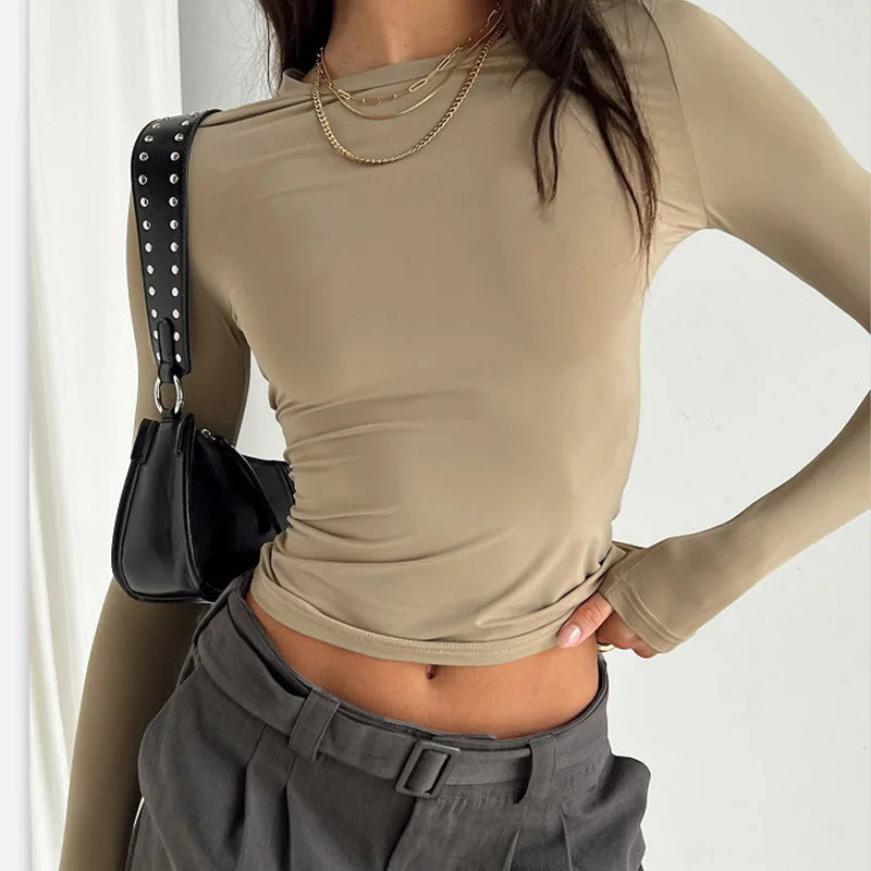 Slim Fit Long Sleeve Base Tee - Solid Casual Pullover