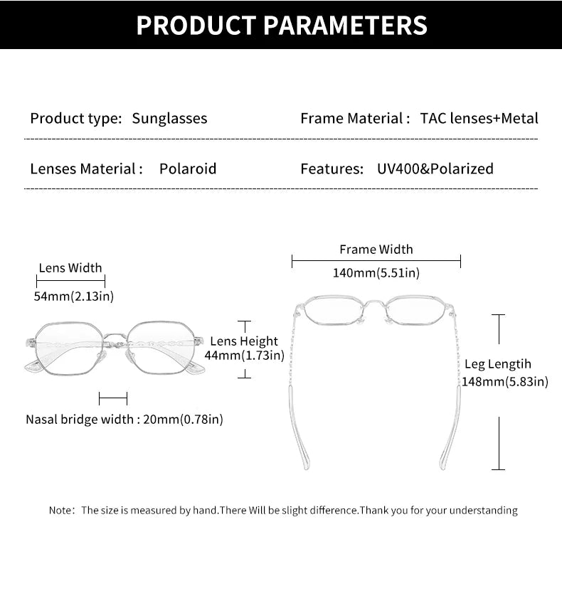 GCV Brand Classic Retro Women's Rectangular Square Metal Frame Glasses, Sunglasses, Polarizer Lenses，Box Oculos De Sol Gafas