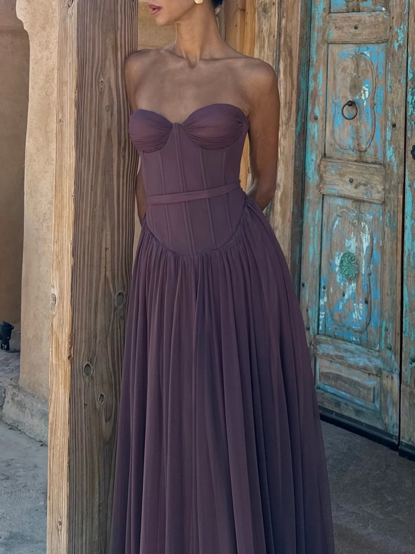 Bella Sequin Strapless Evening Gown | Ruched Bust & High Slit