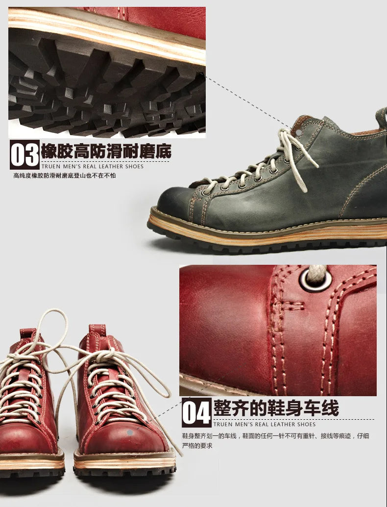 KOWM Hiking shoes men's walking boots British thick soled cowhide high top motorcycle boots ankle sneakers  casual trekking shoe