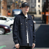 Retro Japanese Style Long Sleeve Denim Jacket Washed out Casual Workwear Versatile Spring Autumn Denim Shirt