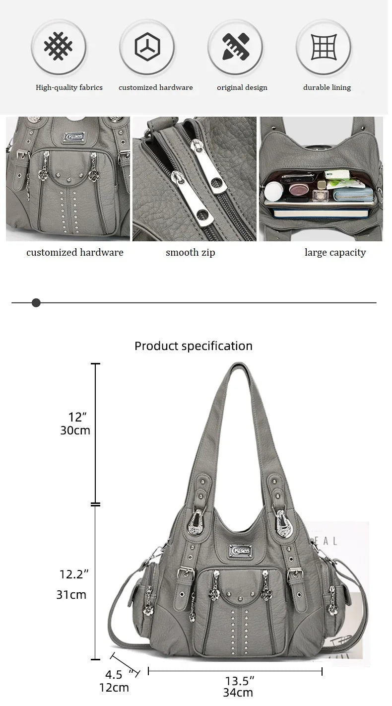 Vintage Women Bag Large Handbags Satchel Top-handle PU Shoulder Bag Vintage Dumpling Pack Multi-pockets Shoulder Bags Purse