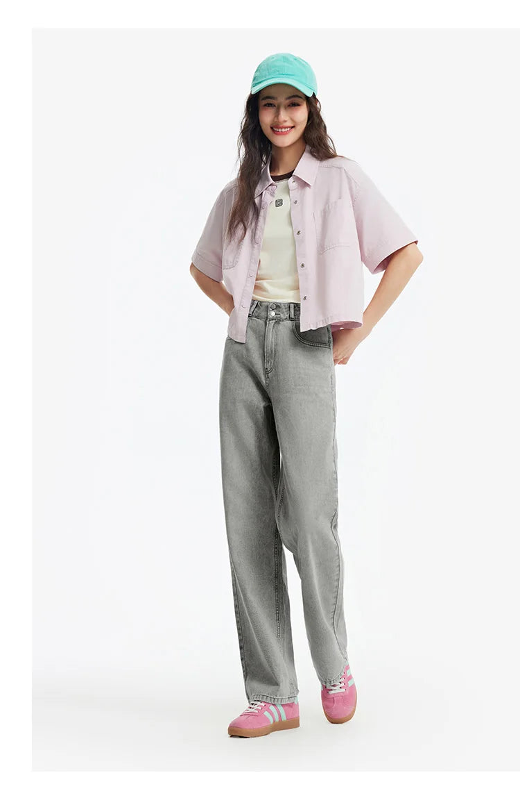 Women's Soft Denim Mid-Rise Wide-Leg Jeans